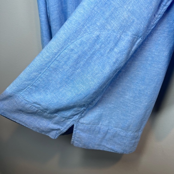 Lands' End Linen Blend Split Neck Tunic Top Blue Nautical Lagenlook Shirt  Large - Picture 7 of 14